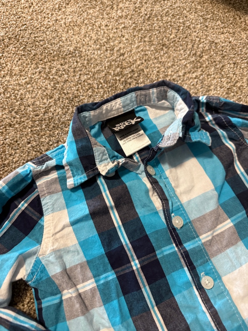 Boys Rock Blue Plaid Button-Up Shirt - Picture 6 of 7